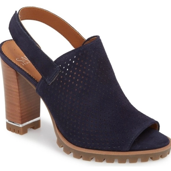 NEW Franco Sarto Austin blue suede block heel SZ 8.5 - Picture 1 of 8